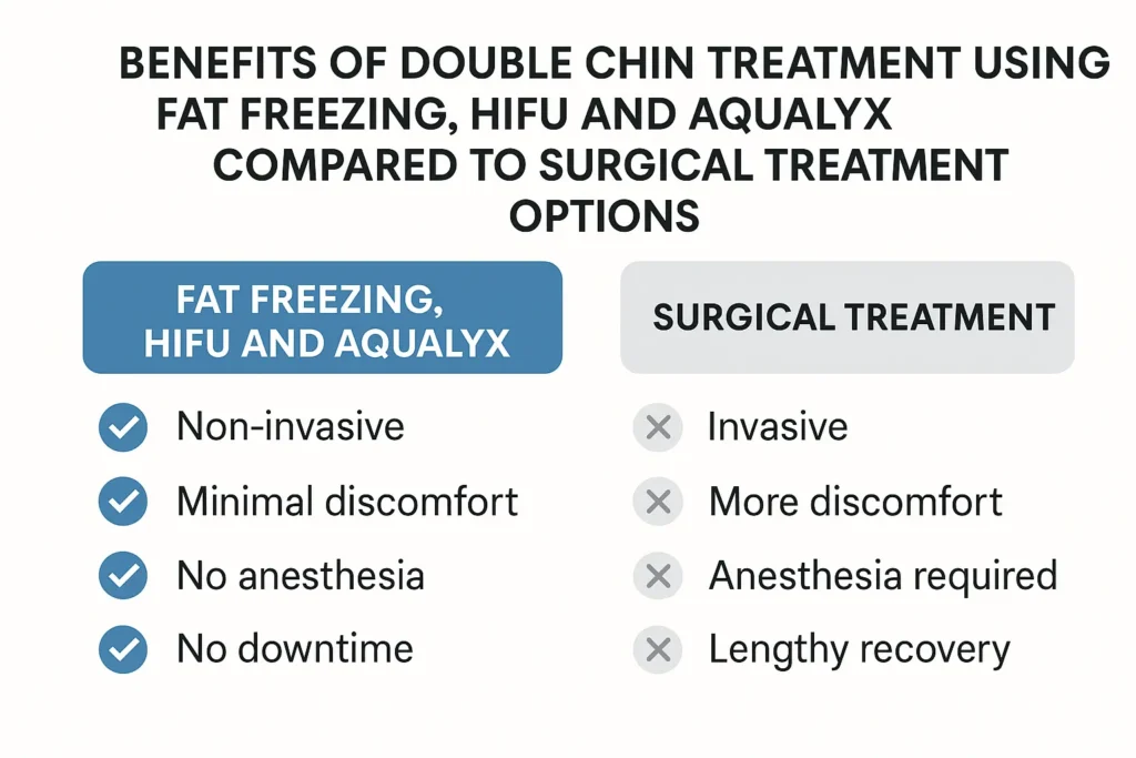 Graphic about the benefits of double chin treatment Borehamwood - from LA LIPO
