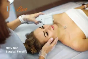 Woman having Hi-Fu to reduce wrinkles Borehamwood.
