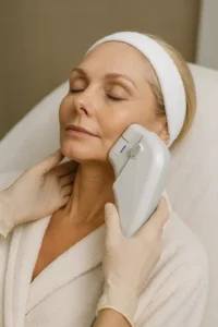 Woman receiving HIFU non surgical facelift treatment Borehamwood