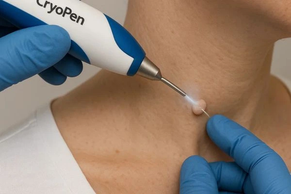Person receiving Cryotherapy skin tag removal Borehamwood