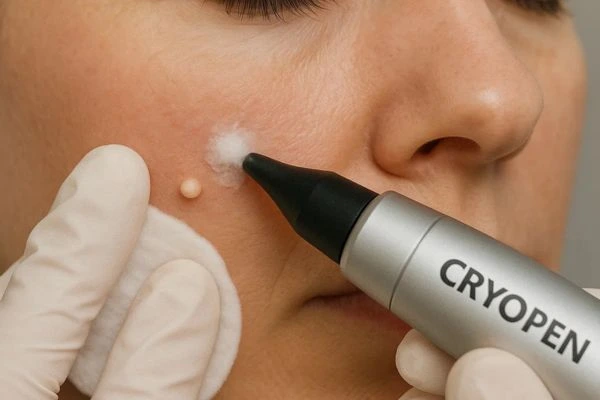 Woman receiving milia removal treatment Borehamwood