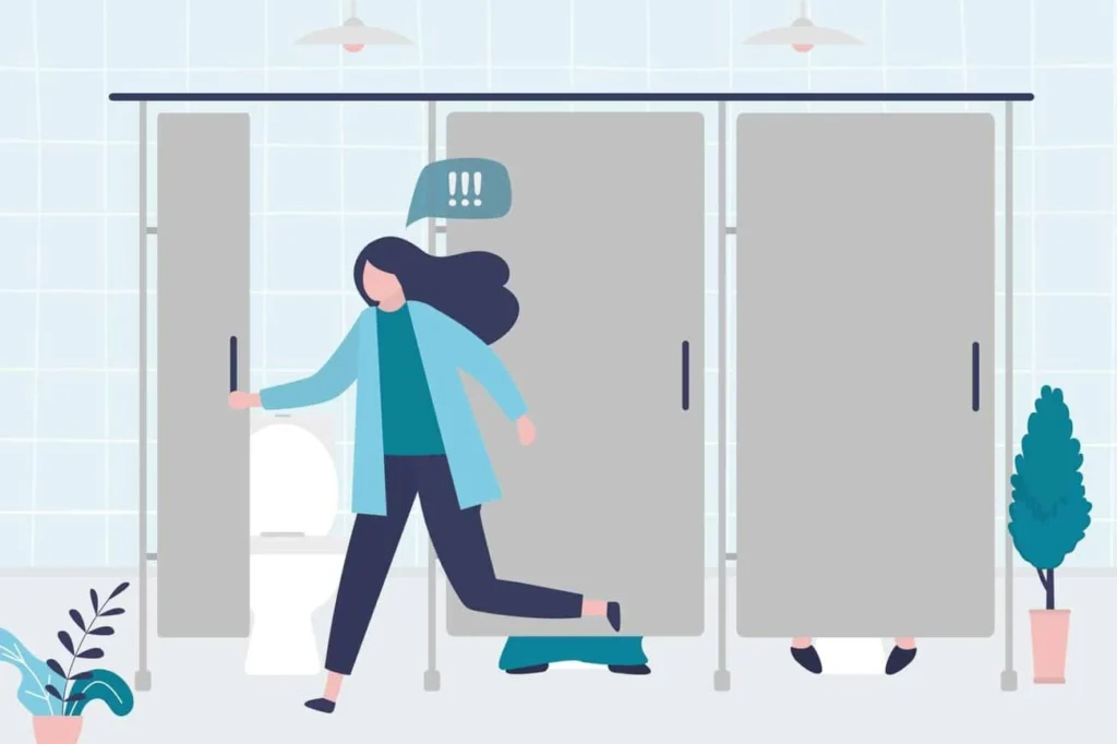 graphic of Urine incontinence Borehamwood woman running to the toilet.